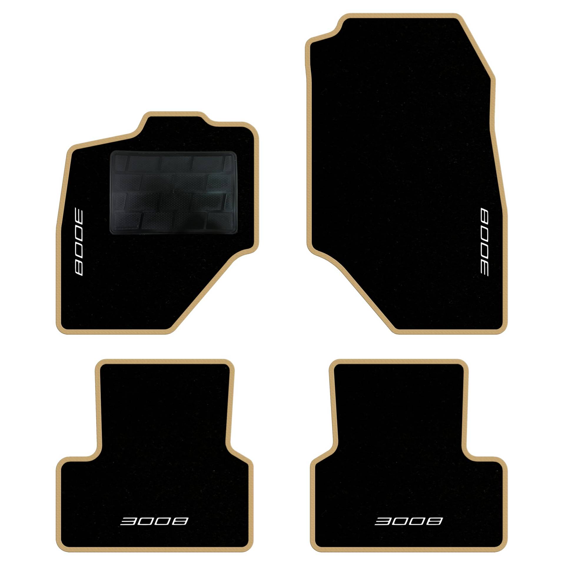 QUEMAR Auto-Fußmatten-Set kompatibel mit Peugeot 3008 III Hybrid oder Elektro ab 2024/Set Fußmatten und Gummi nach Maß (2 vorne + 2 hinten) / Stickerei und personalisierte Farben (Rand Beige, 4 von QUEMAR