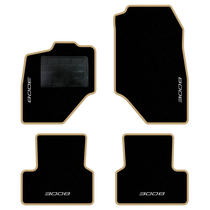 QUEMAR Auto-Fußmatten-Set kompatibel mit Peugeot 3008 III Hybrid oder Elektro ab 2024/Set Fußmatten und Gummi nach Maß (2 vorne + 2 hinten) / Stickerei und personalisierte Farben (Rand Beige, 4 von QUEMAR