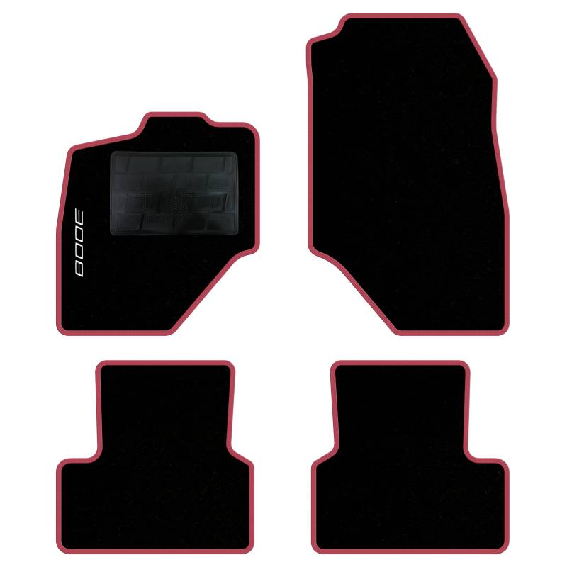 QUEMAR Auto-Fußmatten-Set kompatibel mit Peugeot 3008 III Hybrid oder Elektro ab 2024/Set Fußmatten und Gummi nach Maß (2 vorne + 2 hinten) / Stickerei und personalisierte Farben (Rand Fuchsia, 1 von QUEMAR