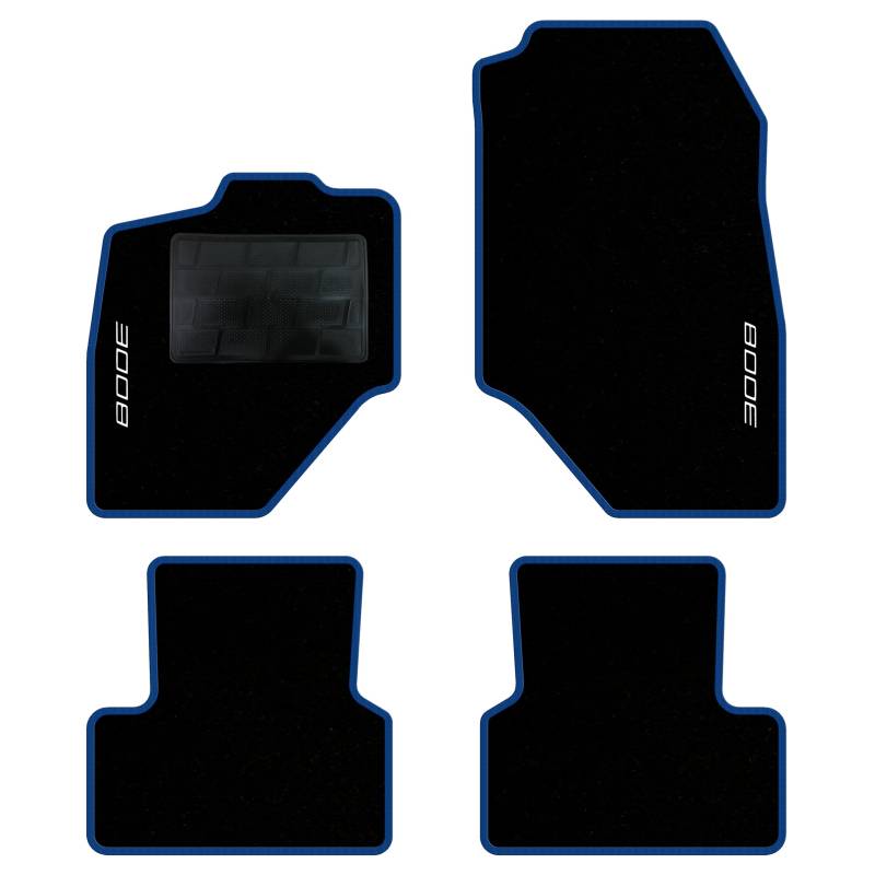 QUEMAR Auto-Fußmatten-Set kompatibel mit Peugeot 3008 III Hybrid oder Elektro ab 2024/Set Fußmatten und Gummi nach Maß (2 vorne + 2 hinten) / Stickerei und personalisierte Farben (blauer Rand, 2 von QUEMAR