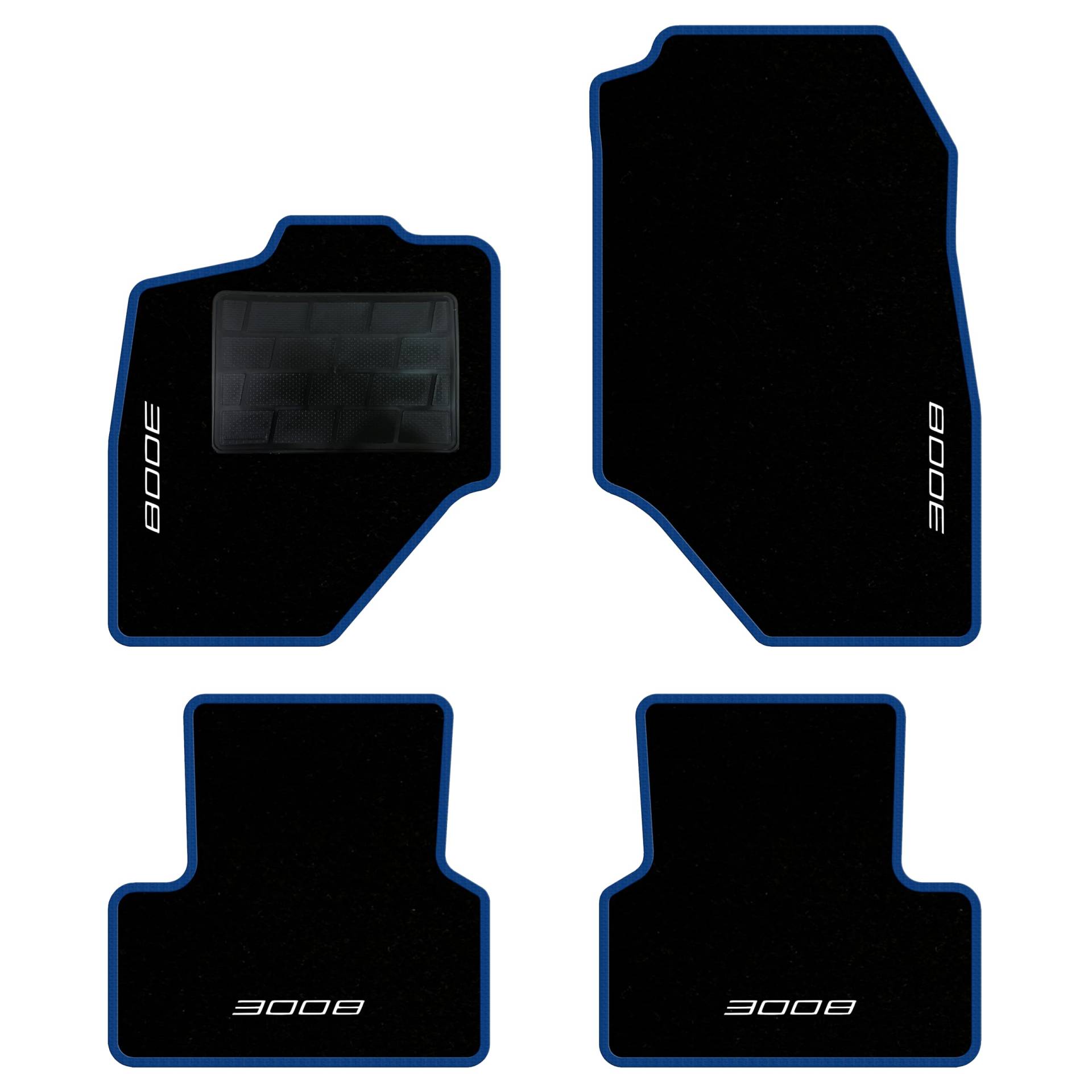 QUEMAR Auto-Fußmatten-Set kompatibel mit Peugeot 3008 III Hybrid oder Elektro ab 2024/Set Fußmatten und Gummi nach Maß (2 vorne + 2 hinten) / Stickerei und personalisierte Farben (blauer Rand, 4 von QUEMAR