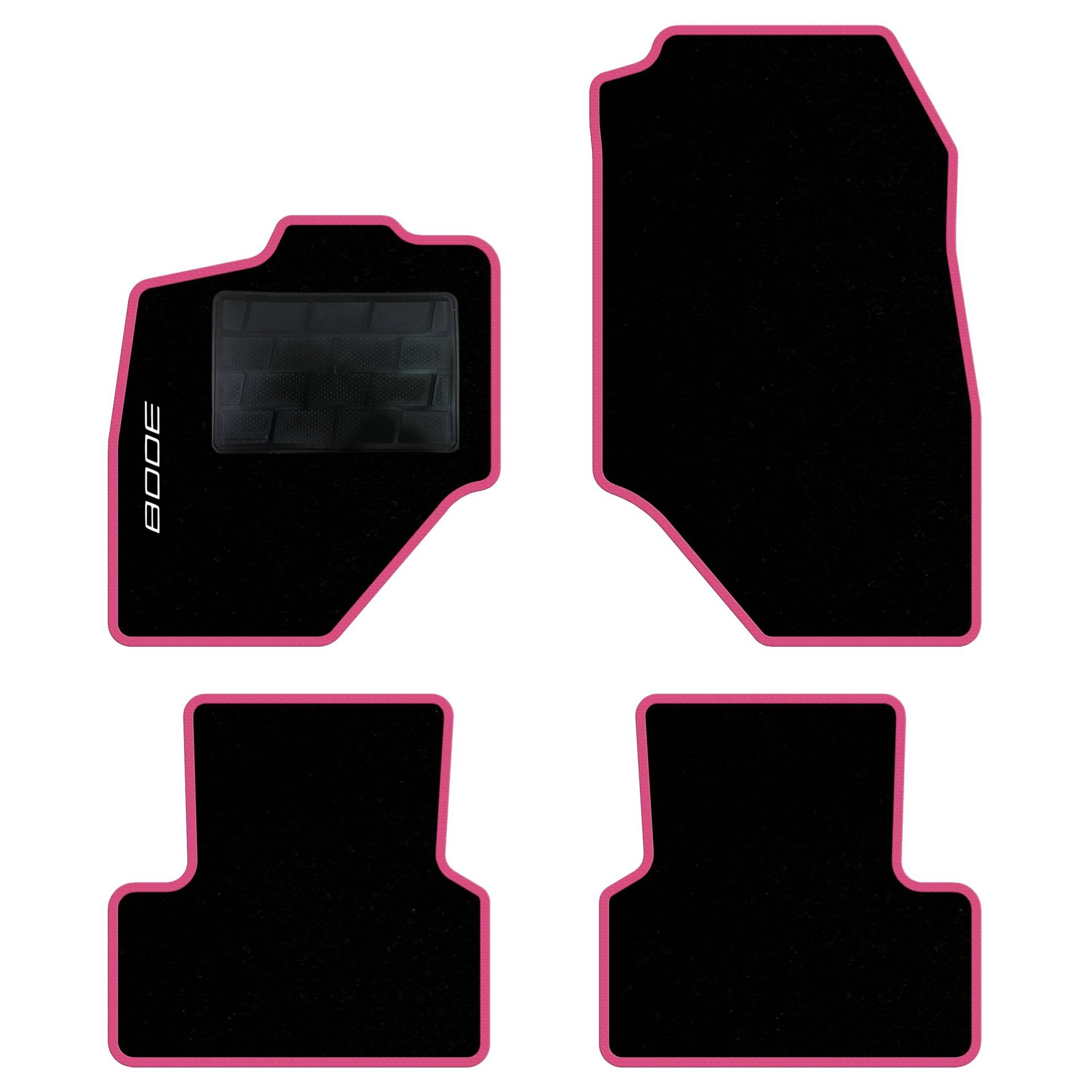 QUEMAR Auto-Fußmatten-Set kompatibel mit Peugeot 3008 III Hybrid oder Elektro ab 2024/Set Fußmatten und Gummi nach Maß (2 vorne + 2 hinten) / Stickerei und personalisierte Farben (rosa Rand, 1 von QUEMAR