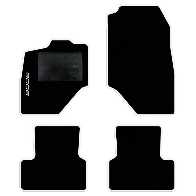 QUEMAR Auto-Fußmatten-Set kompatibel mit Peugeot 3008 III Hybrid oder Elektro ab 2024/Set Fußmatten und Gummi nach Maß (2 vorne + 2 hinten) / Stickerei und personalisierte Farben (weißer Rand, 1 von QUEMAR