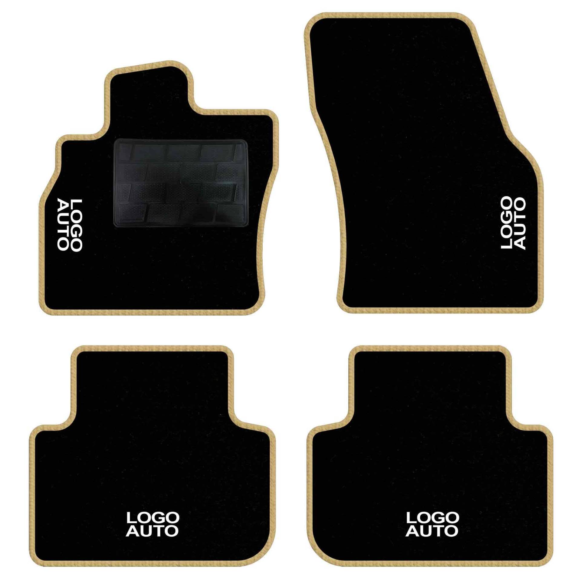 QUEMAR Auto-Fußmatten-Set kompatibel mit Q3 ab 2018 / Fußmatten aus Teppich und Gummi nach Maß (Set 2 vorne + 2 hinten) / Stickerei und personalisierte Farben (Rand Beige, 4 Stickereien) von QUEMAR