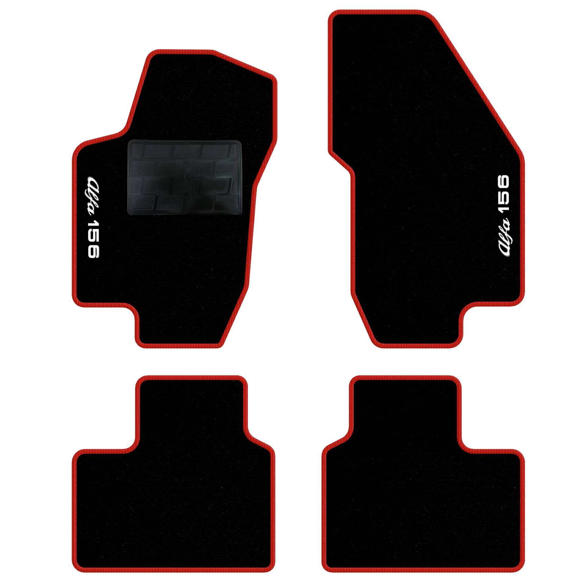 QUEMAR Auto-Fußmatten kompatibel mit Alfa Romeo 156 1997-2007 / Set Fußmatten aus Teppichstoff und Gummi, passgenau (Set 2 vorne + 2 hinten) / Stickerei und individuelle Farben (2 Stickereien, Rand) von QUEMAR