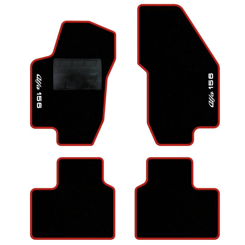 QUEMAR Auto-Fußmatten kompatibel mit Alfa Romeo 156 1997-2007 / Set Fußmatten aus Teppichstoff und Gummi, passgenau (Set 2 vorne + 2 hinten) / Stickerei und individuelle Farben (2 Stickereien, Rand) von QUEMAR