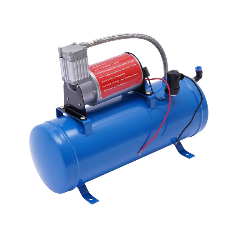 Air Horn Trompeten-Set, 150 psi, Luftkompressor, DC 12 V, 6 l, Reifenfüller für Autoreifen mit 3,8 m Schlauch Mini Kompressor für Autos, Motoren, Fahrräder, Bälle, Spielzeug, Boote von QUIOTUIR