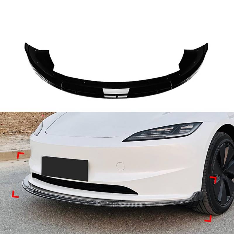 Auto Frontlippe Frontspoiler für Tesla Model 3 2024+, Frontstoßstange Lippe Spoiler Lip Splitter Diffusor Auto Frontspoiler Auto Zubehör,1 Bright Black von QUNINE