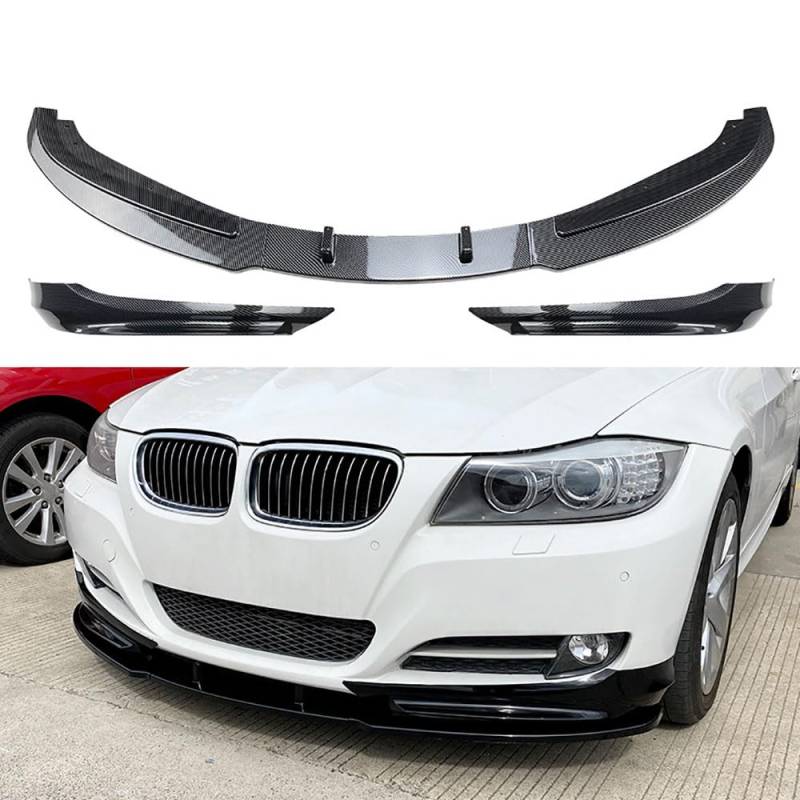 QUNINE Auto Frontlippe Frontspoiler für BMW 3 Series E90 E91 LCI 2009-2012, Kohlenstofffaser Frontstoßstange Lippe Spoiler Lip Splitter Diffusor Auto Zubehör, Schwarz von QUNINE