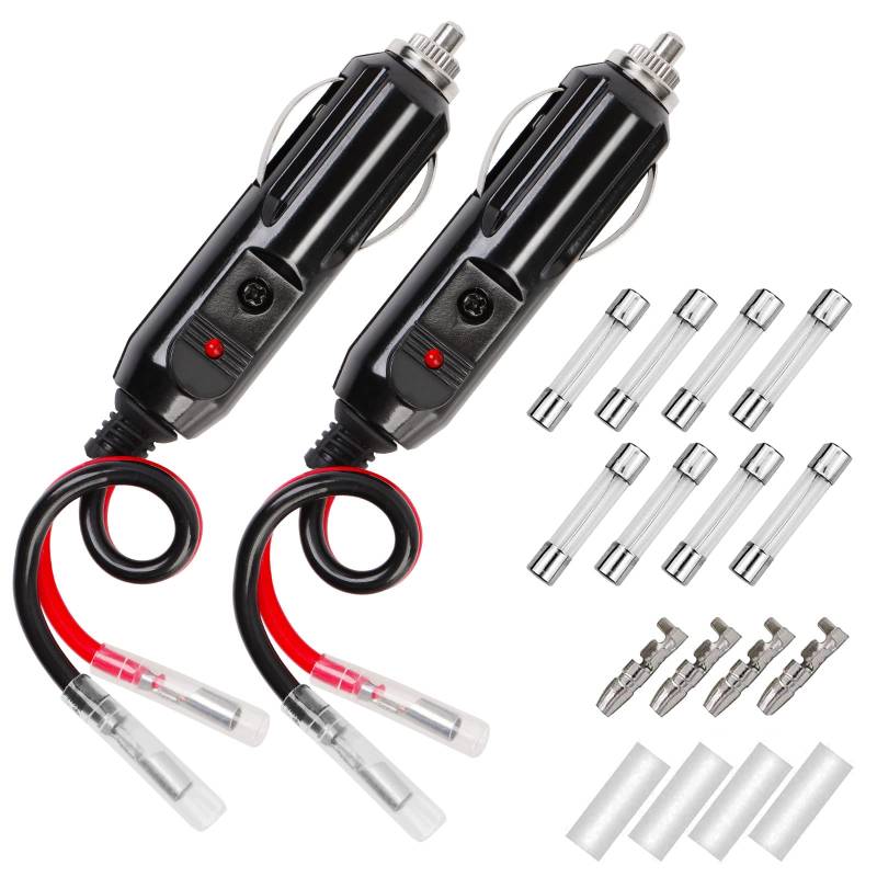 2 Stück Auto Zigarettenanzünder Stecker, 12 V 24 V Autostecker Universalstecker Sicherung KFZ Zigarettenanzünder Verlängerungskabel für Kühlbox LKW Fahrzeuge Handstaubsauger von QUOTRE