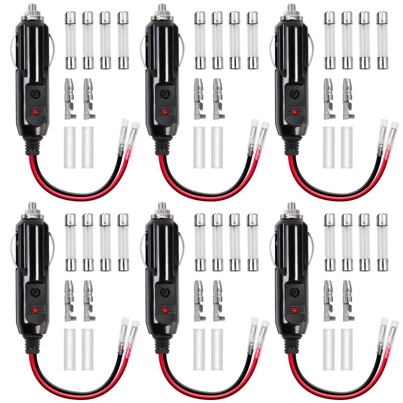6 Stück Zigarettenanzünder Stecker,Stecker Zigarettenanzünder 12v 24 V,Universalstecker Sicherung KFZ Zigarettenanzünder Verlängerungskabel für Kühlbox LKW Fahrzeuge Handstaubsauger von QUOTRE