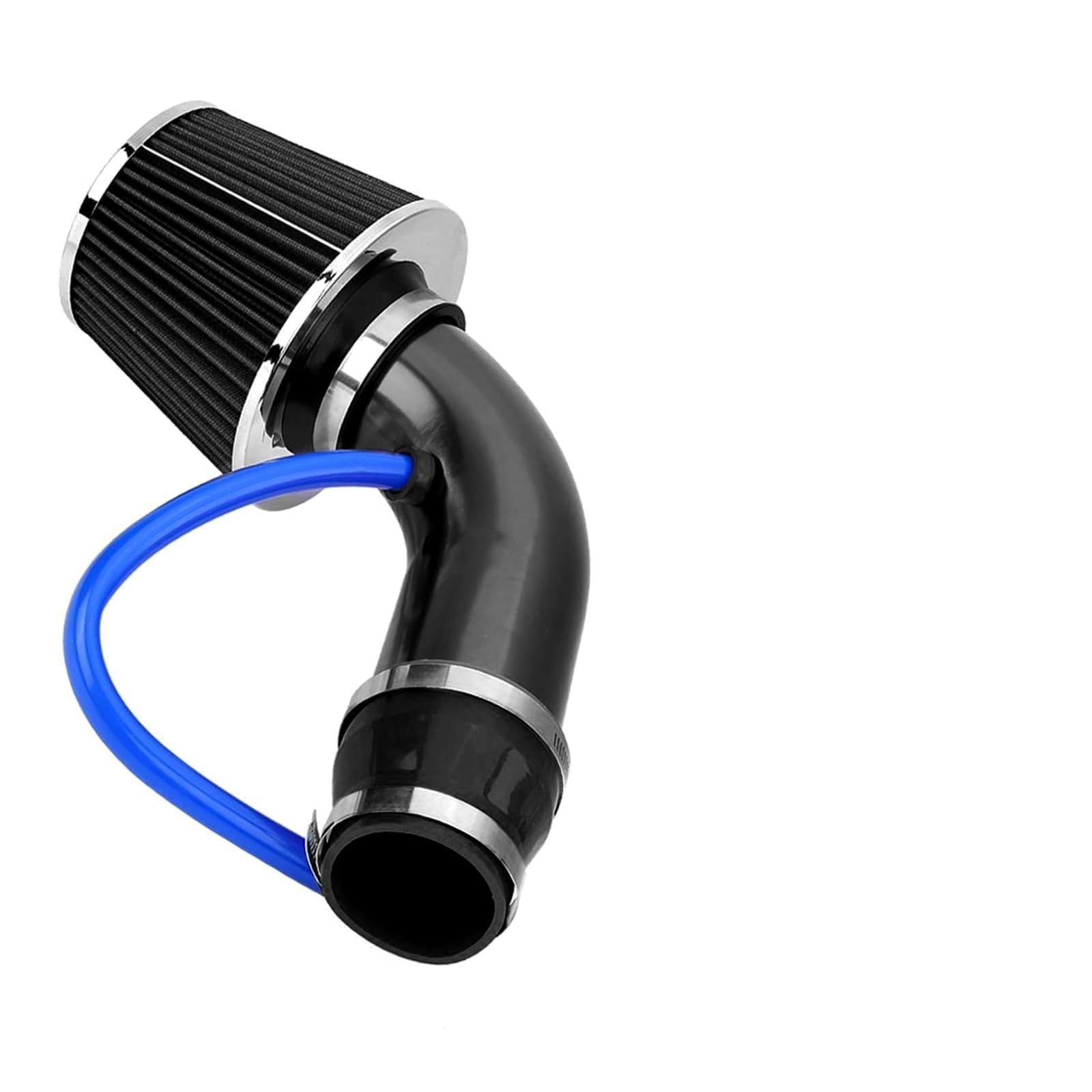 Lufteinlässe Auto-Universal-Luftfilter Und Kaltluftansaugrohr, 76 Mm, 7,6 cm, Turbo-Ansaugrohr-Kit Mit Luftfilterkegel, Aluminium-Rohr-Kit Ansaugrohr(Schwarz) von QUTBAG