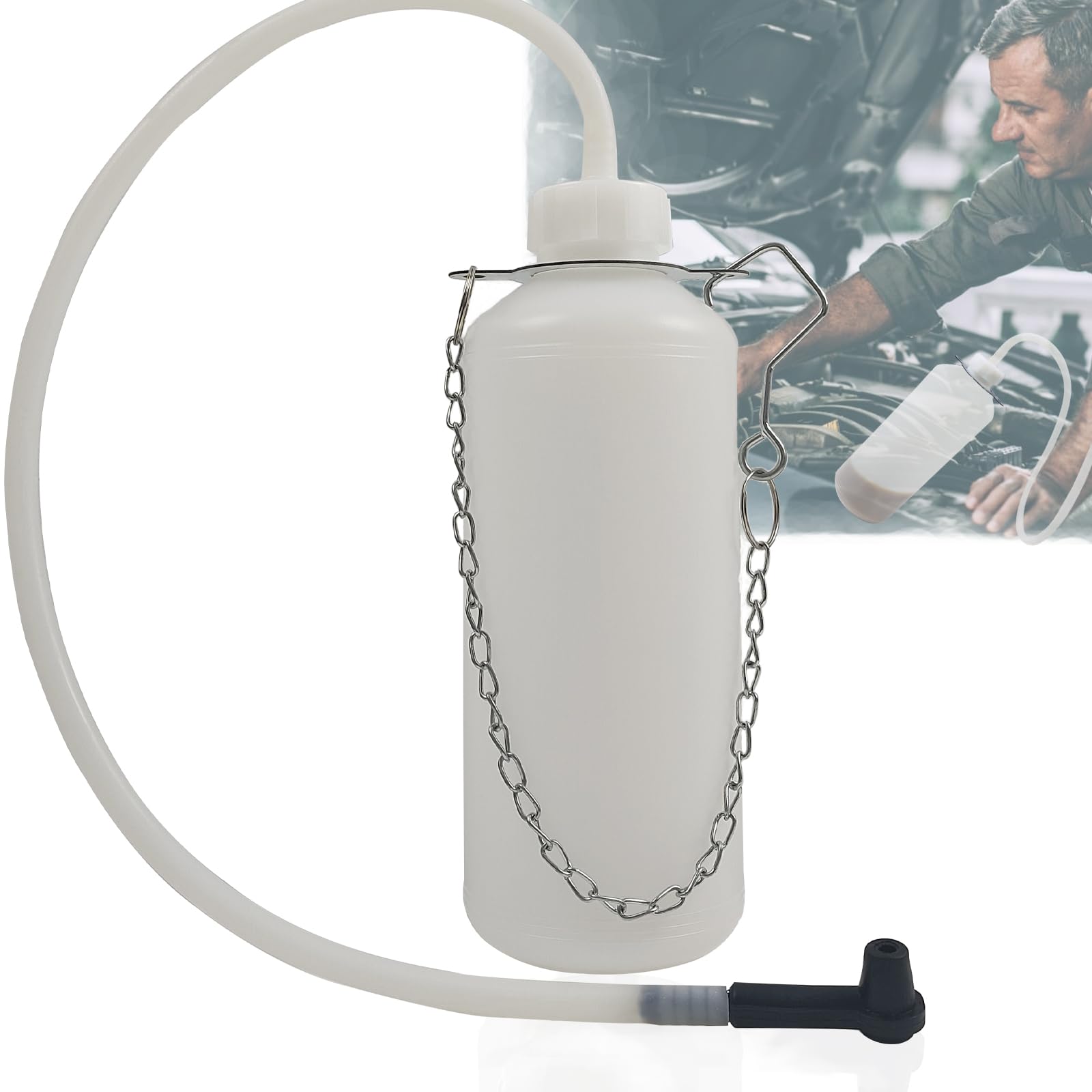 QUTHZZHY 1L Bremsentlüftungsbehälter, Bremsenentlüfter, Remsflüssigkeits-Auffangflasche, mit 60 cm Schlauch und Gummiadapter Bremsentlüftungsgerät, Bremsenentlüfterflasche den Austausch von Bremsöl von QUTHZZHY