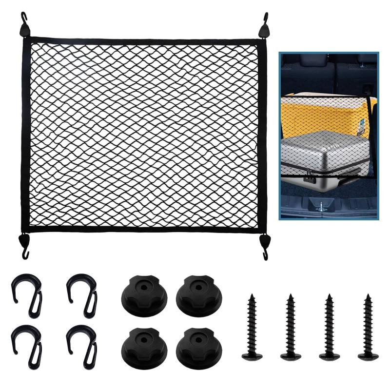QUTHZZHY Gepäcknetz, Auto Kofferraumnetz Wohnmobil 80 x 60 cm, Erstreckt Sich auf 180 x 120 cm, Universal Super Elastisch Kofferraum Netz Organizer, Trennnetz Gepäckfixierung mit 4 massiven Haken von QUTHZZHY