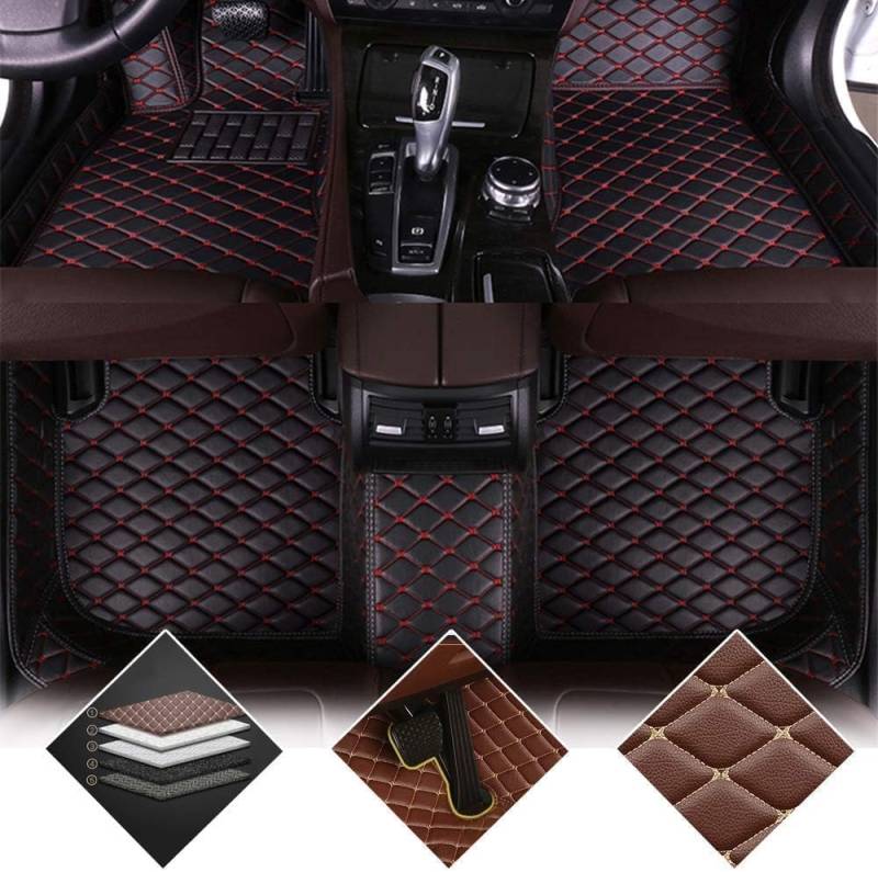 Auto Fußmatte für Volvo XC Classic 2014-2024,Leder Custom Volle Abdeckung Bodenmatte Dauerhaft Fußmatten Auto rutschfeste Wasserdicht Innere Zubehör,A/Black-red von QWEDFSD