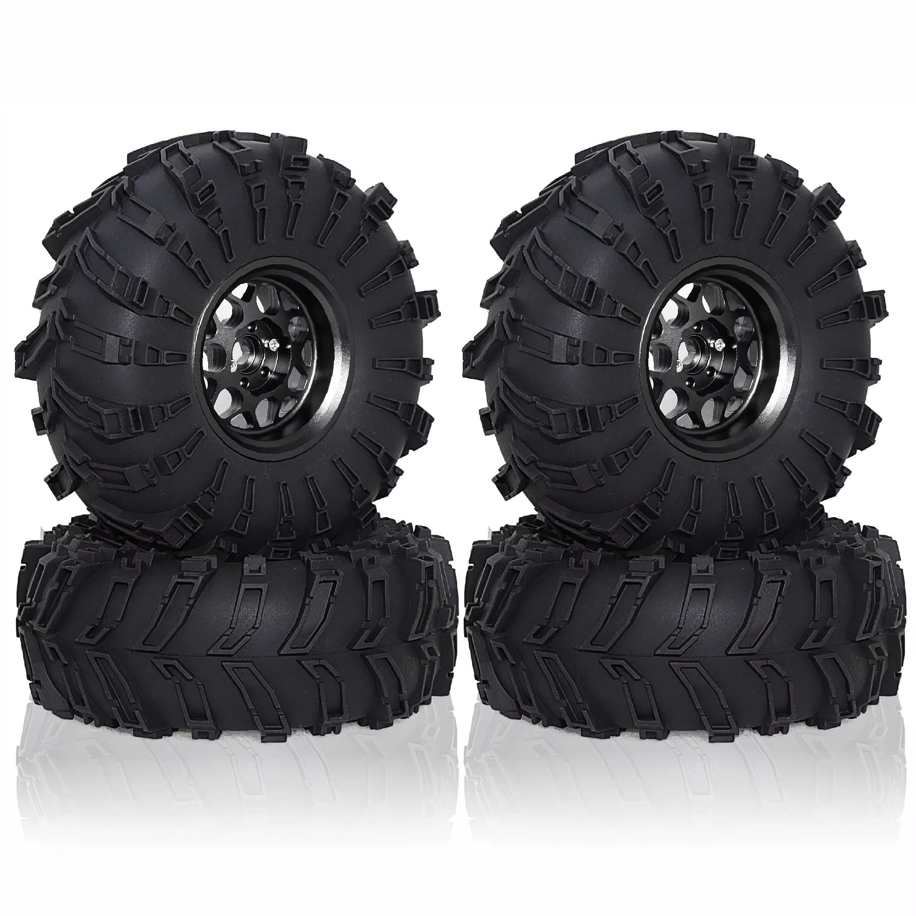 QWHTYO RC Cars Teile Kompatibel Mit Axial Für SCX10 Für Wraith RR10 Für Capra Für RX4 YK4082 YK4083 1/10 RC Crawler Auto 4 Stück 138 Mm Metall 2,2 Zoll Beadlock Felgenreifen(Black) von QWHTYO