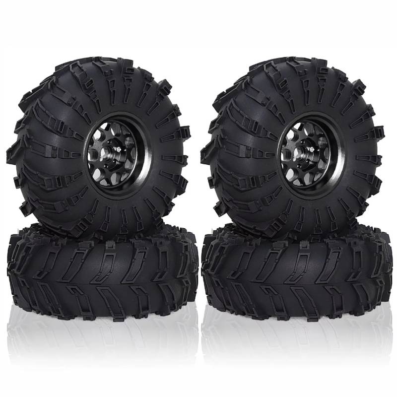 QWHTYO RC Cars Teile Kompatibel Mit Axial Für SCX10 Für Wraith RR10 Für Capra Für RX4 YK4082 YK4083 1/10 RC Crawler Auto 4 Stück 138 Mm Metall 2,2 Zoll Beadlock Felgenreifen(Black) von QWHTYO
