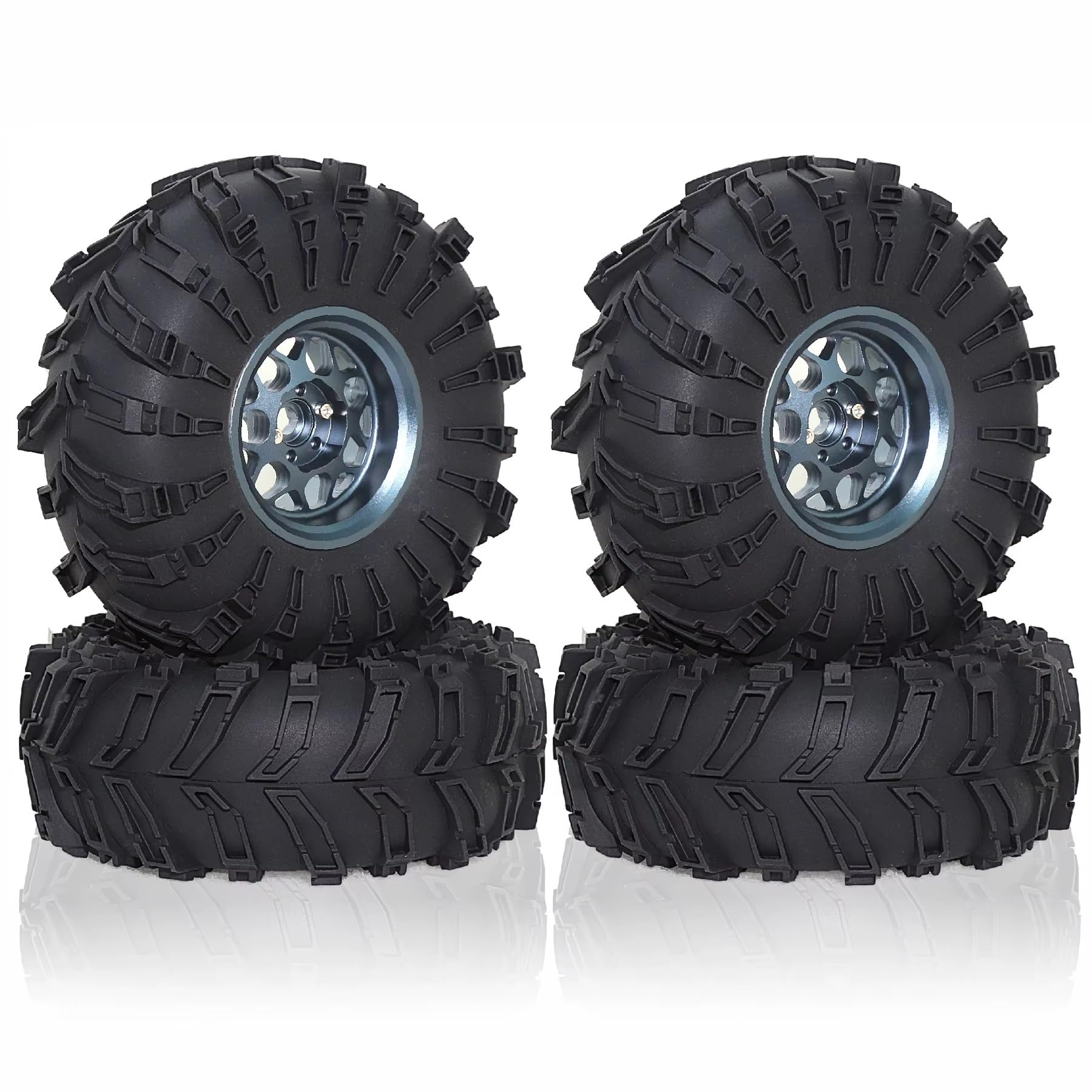 QWHTYO RC Cars Teile Kompatibel Mit Axial Für SCX10 Für Wraith RR10 Für Capra Für RX4 YK4082 YK4083 1/10 RC Crawler Auto 4 Stück 138 Mm Metall 2,2 Zoll Beadlock Felgenreifen(Gray) von QWHTYO