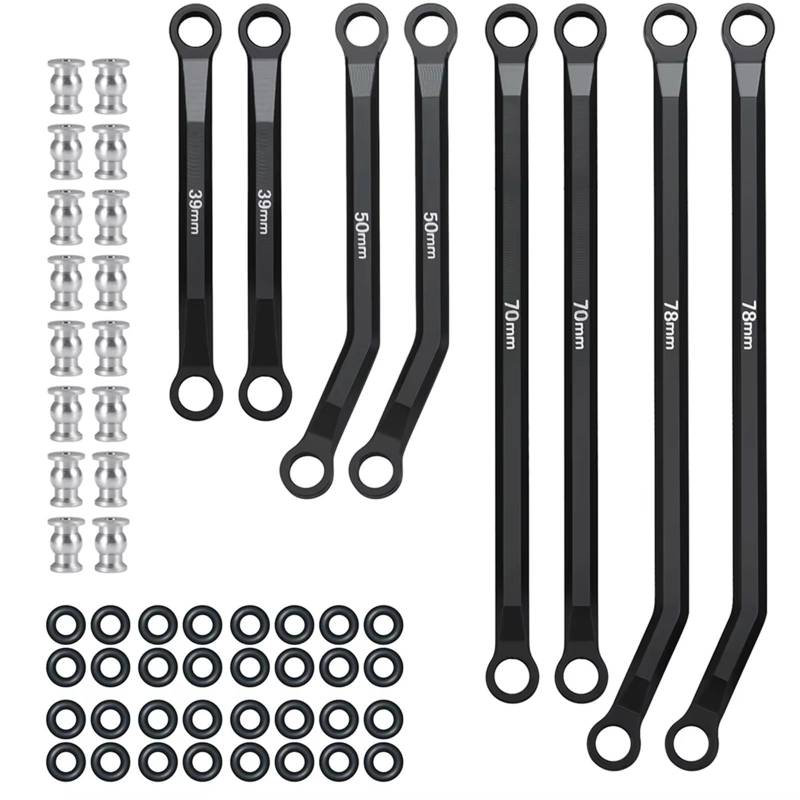 QWHTYO RC Cars Teile Kompatibel Mit Axial Für SCX24 AXI00005 Für Gladiator 1/24 RC Crawler Auto Für Modell Teile 8Pcs Metall Heighten Linkage Link Kit Spurstange(Black) von QWHTYO