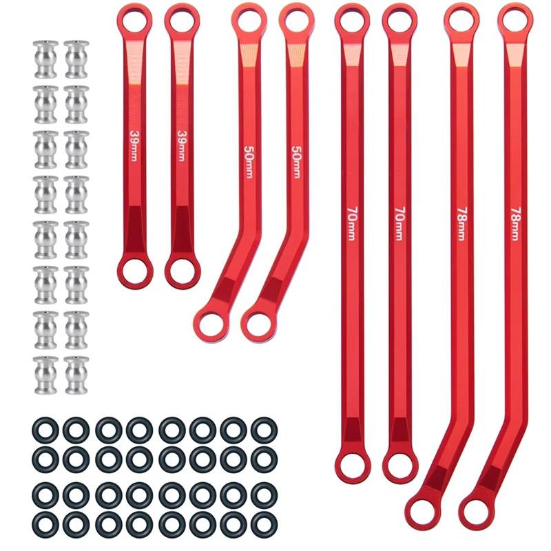 QWHTYO RC Cars Teile Kompatibel Mit Axial Für SCX24 AXI00005 Für Gladiator 1/24 RC Crawler Auto Für Modell Teile 8Pcs Metall Heighten Linkage Link Kit Spurstange(Red) von QWHTYO