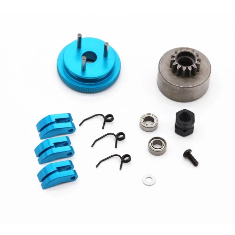 QWHTYO RC Cars Teile Kompatibel Mit HSP Für HPI 1/8 RC-Auto Lager Kupplungsmutter Federn Aluminiumlegierung Teile Zubehör 14T Zahnrad Schwungradbaugruppe(Blue) von QWHTYO