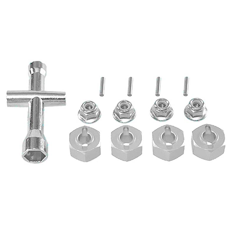 QWHTYO RC Cars Teile Kompatibel Mit Hyper Für Go Für MJX 14209-10 H14BM 14301-02-03 1/16 1/14 Fernbedienung Auto Upgrade Kreuzschlüssel Hex Set M4 Mutter Teile(Silver) von QWHTYO