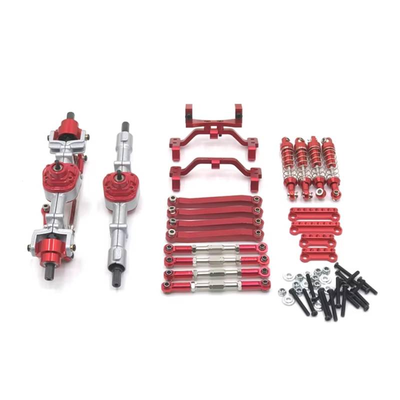 QWHTYO RC Cars Teile Kompatibel Mit MN D90 D91 D96 Für MN98 99S Metall Upgrade Vorder- Und Hinterachse Montage Spurstange Stoßdämpfer Kit 1/12 RC Autoteile(Red) von QWHTYO