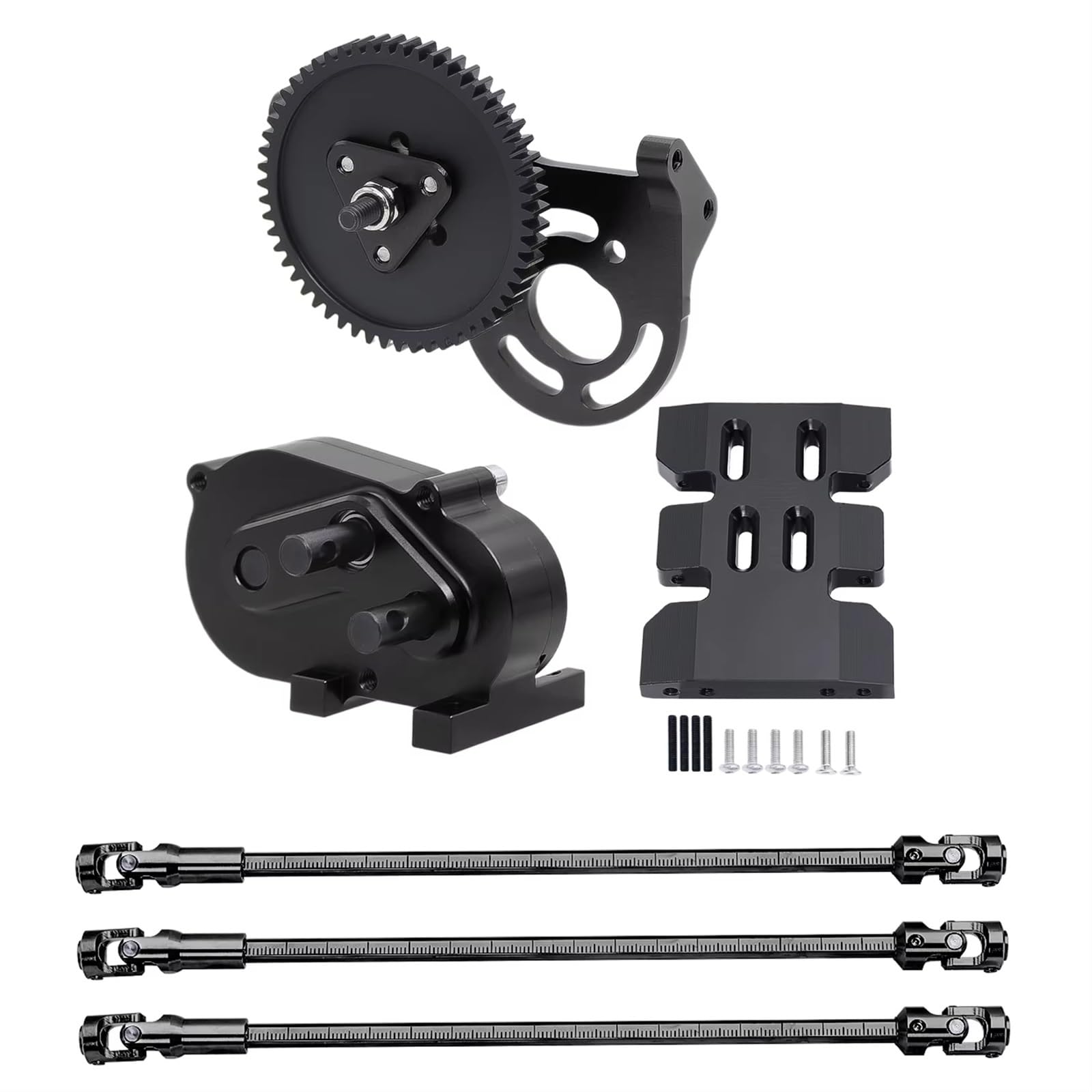 QWHTYO RC Cars Teile Kompatibel Mit SCX10 I II 90046 Für Capra Für TRX4 Für LCG Prefixal Gearbox Front Motor Transmission Mit Antriebswelle 1/10 RC Crawler(Black) von QWHTYO