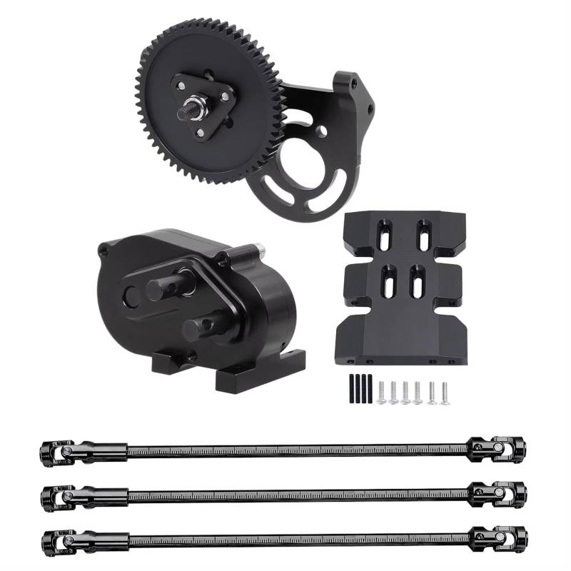 QWHTYO RC Cars Teile Kompatibel Mit SCX10 I II 90046 Für Capra Für TRX4 Für LCG Prefixal Gearbox Front Motor Transmission Mit Antriebswelle 1/10 RC Crawler(Black) von QWHTYO