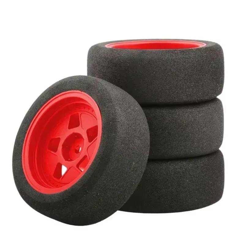 QWHTYO RC Cars Teile Kompatibel Mit Tamiya Für TT01 Für TT02 Für TT02B XV01 TA06 1/10 RC Auto-Upgrades Teile Zubehör 4-teiliger Gummireifen Radreifen(Red) von QWHTYO
