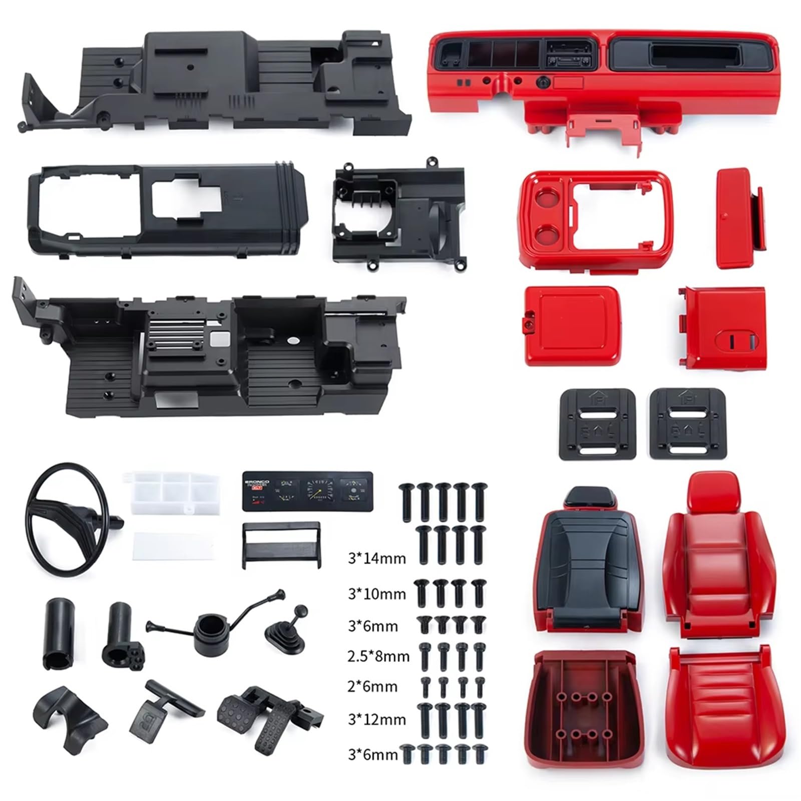 QWHTYO RC Cars Teile Kompatibel Mit Trx4 Für Bronco 1/10 Rc Crawler Auto-Modifikationsteile, Innensimulation, Zentrale Steuerung Für Sitz/Innenausstattung/Armaturenbrett(Red) von QWHTYO