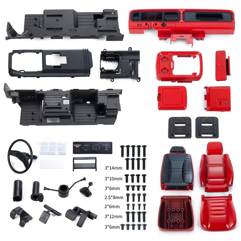 QWHTYO RC Cars Teile Kompatibel Mit Trx4 Für Bronco 1/10 Rc Crawler Auto-Modifikationsteile, Innensimulation, Zentrale Steuerung Für Sitz/Innenausstattung/Armaturenbrett(Red) von QWHTYO