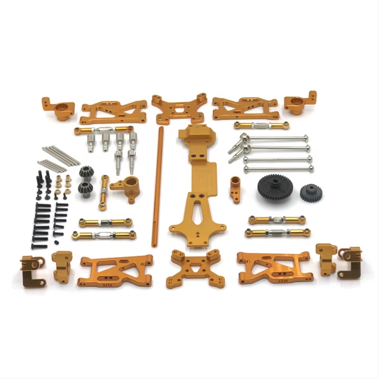 QWHTYO RC Cars Teile Kompatibel Mit WLtoys 144001 144010 144002 1/14 RC Autoteile Metall-Upgrade Für Schwingarm-Antriebswelle Lenkbecher 17-teiliges Set(Yellow) von QWHTYO