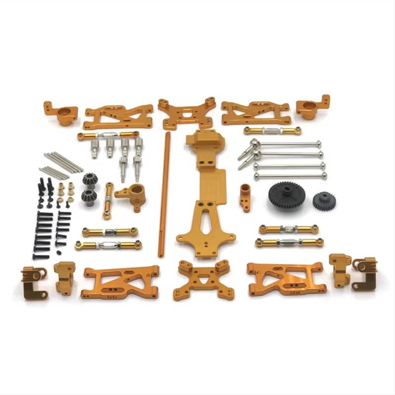 QWHTYO RC Cars Teile Kompatibel Mit WLtoys 144001 144010 144002 1/14 RC Autoteile Metall-Upgrade Für Schwingarm-Antriebswelle Lenkbecher 17-teiliges Set(Yellow) von QWHTYO