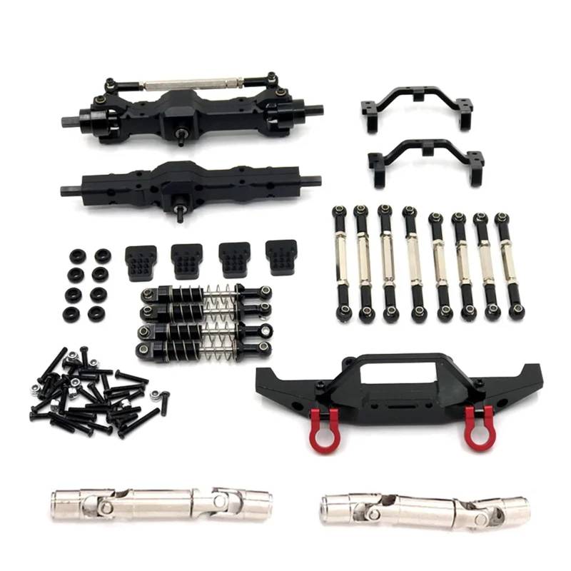 QWHTYO RC Cars Teile Kompatibel Mit WPL C14 C24 C24-1 Metall-Vorder-Hinterachse Für Fahrgestell-Verbindungsstange, Zugstangen-Montage-Stoßdämpfer-Set, 1/16 RC-Car-Upgrade-Teile(Black) von QWHTYO