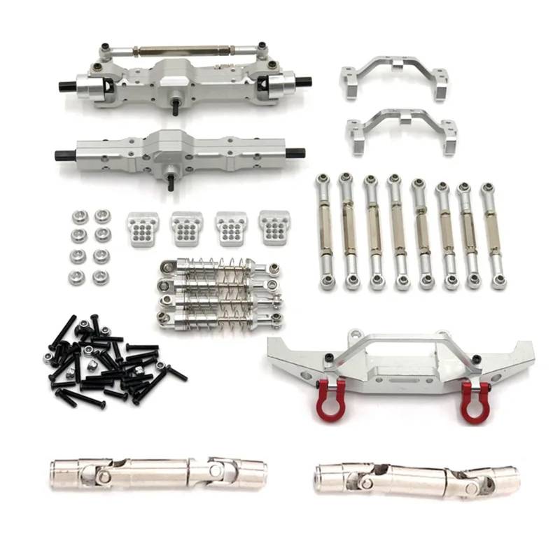 QWHTYO RC Cars Teile Kompatibel Mit WPL C14 C24 C24-1 Metall-Vorder-Hinterachse Für Fahrgestell-Verbindungsstange, Zugstangen-Montage-Stoßdämpfer-Set, 1/16 RC-Car-Upgrade-Teile(Silver) von QWHTYO