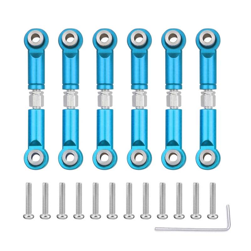 QWHTYO RC Cars Teile Kompatibel Mit Wltoys A949 A959 A969 A979 K929 1/18 RC Car Upgrade Ersatzteile 6PCS Metallgestänge Zugstange Vorne Hinten Servo Link Spurstange(Blue) von QWHTYO