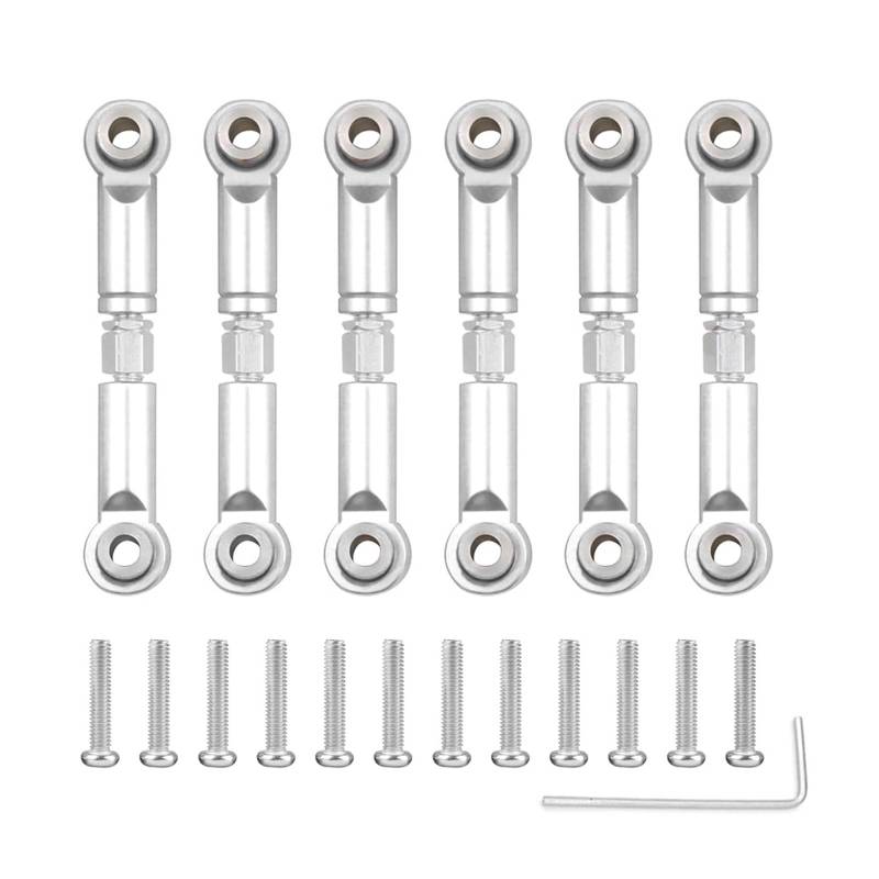 QWHTYO RC Cars Teile Kompatibel Mit Wltoys A949 A959 A969 A979 K929 1/18 RC Car Upgrade Ersatzteile 6PCS Metallgestänge Zugstange Vorne Hinten Servo Link Spurstange(Silver) von QWHTYO