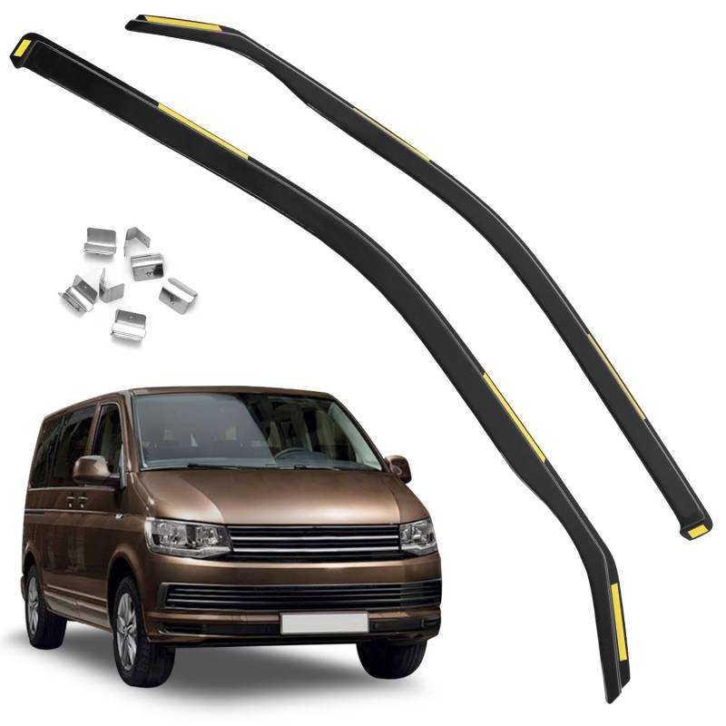 QWORK® 1 Paar Windabweiser für Auto Frontfenster Kompatibel mit VW Transporter T5/T6, Schwarz Acryl in Technischer Qualität, Einfache Installation mit Premium-Rückseitenkleber von QWORK
