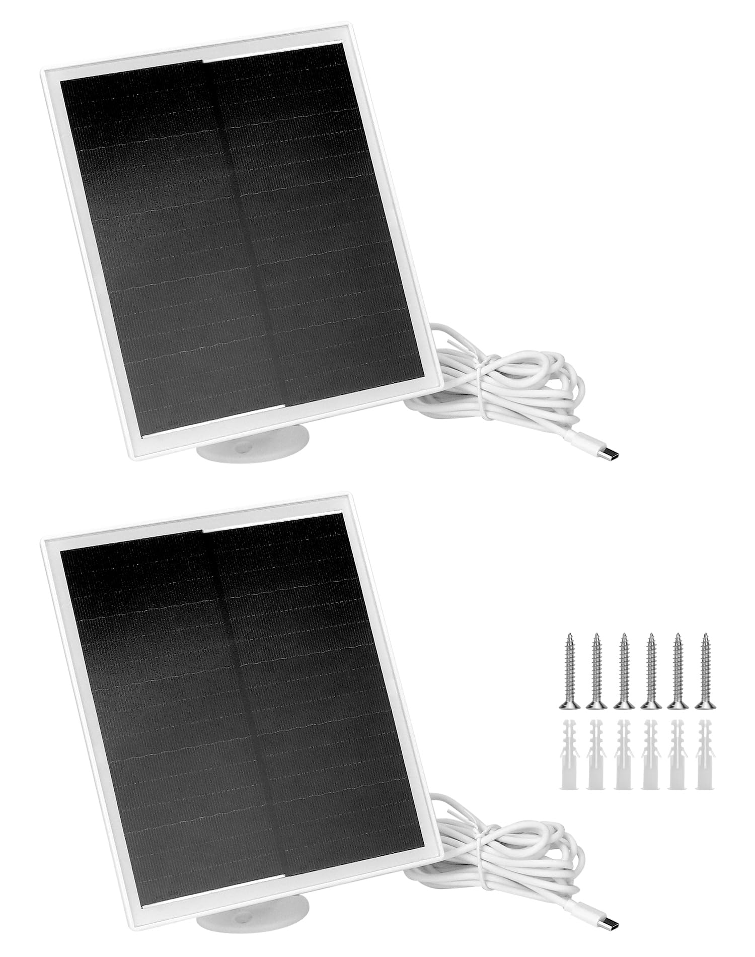 QWORK® 2er Pack 6W Solarmodul für Outdoor Überwachungskamera, 24% hohe Conversion-Rate, IP65 Wasserdicht, mit 3m USB Kabel und 360° Montagehalterung von QWORK
