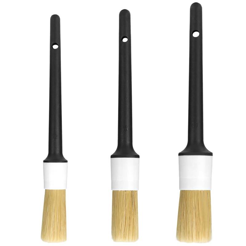 QWORK® 3 Größen Auto Reinigungsset von Pinsel - Ultrasoft Detailpinsel für Innenraum Armaturen, Felgen, Alufelgen, Motorraum - Wildschweinborsten & Kunststoffgriff von QWORK