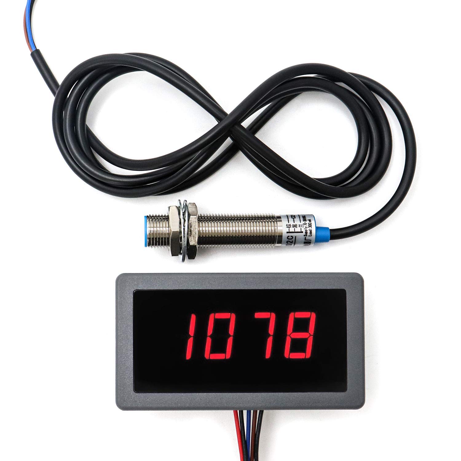 QWORK® 4 Digital LED Display Drehzahlmesser RPM Geschwindigkeit Meter Panel Induktive Halleffektsensor Npn Näherungsschalter von QWORK