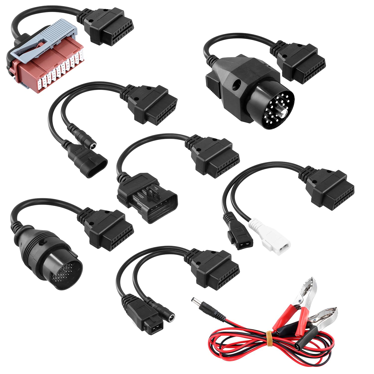 QWORK® 8 Stück Kabel Adapter Diagnose OBD Set, OBD Diagnosegerät für Auto, Universal OBD2 OBD1 Diagnose Kabel von QWORK