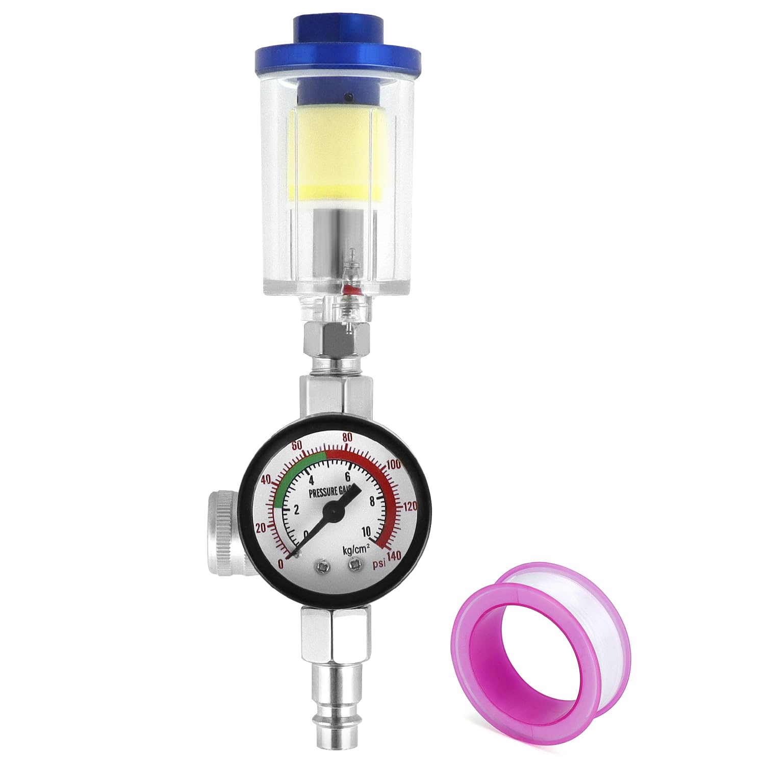 QWORK® Luftdruckregler für Lackierpistole, Manometer + Öl Wasserfalle Filter Separator + Standard 1/4 Gewinde, Max. 140psi von QWORK