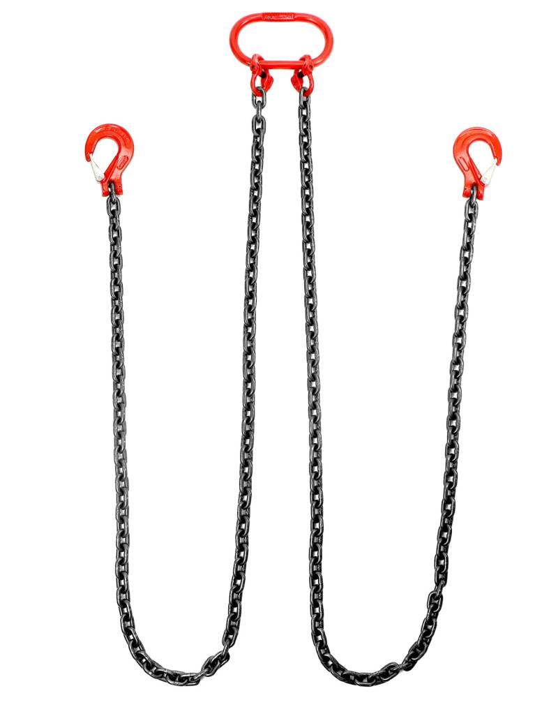 QWORK® 3T hebeschlinge Kettengehänge - 2M - 2 Strang - G80 Manganstahlkette (8mm) - Haken aus Hochfestem Legiertem Stahl von QWORK
