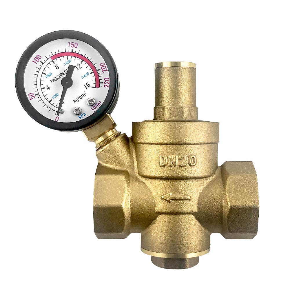 QWORK® DN20 Messing Wasserdruckminderer mit Druckminderer Manometer von QWORK