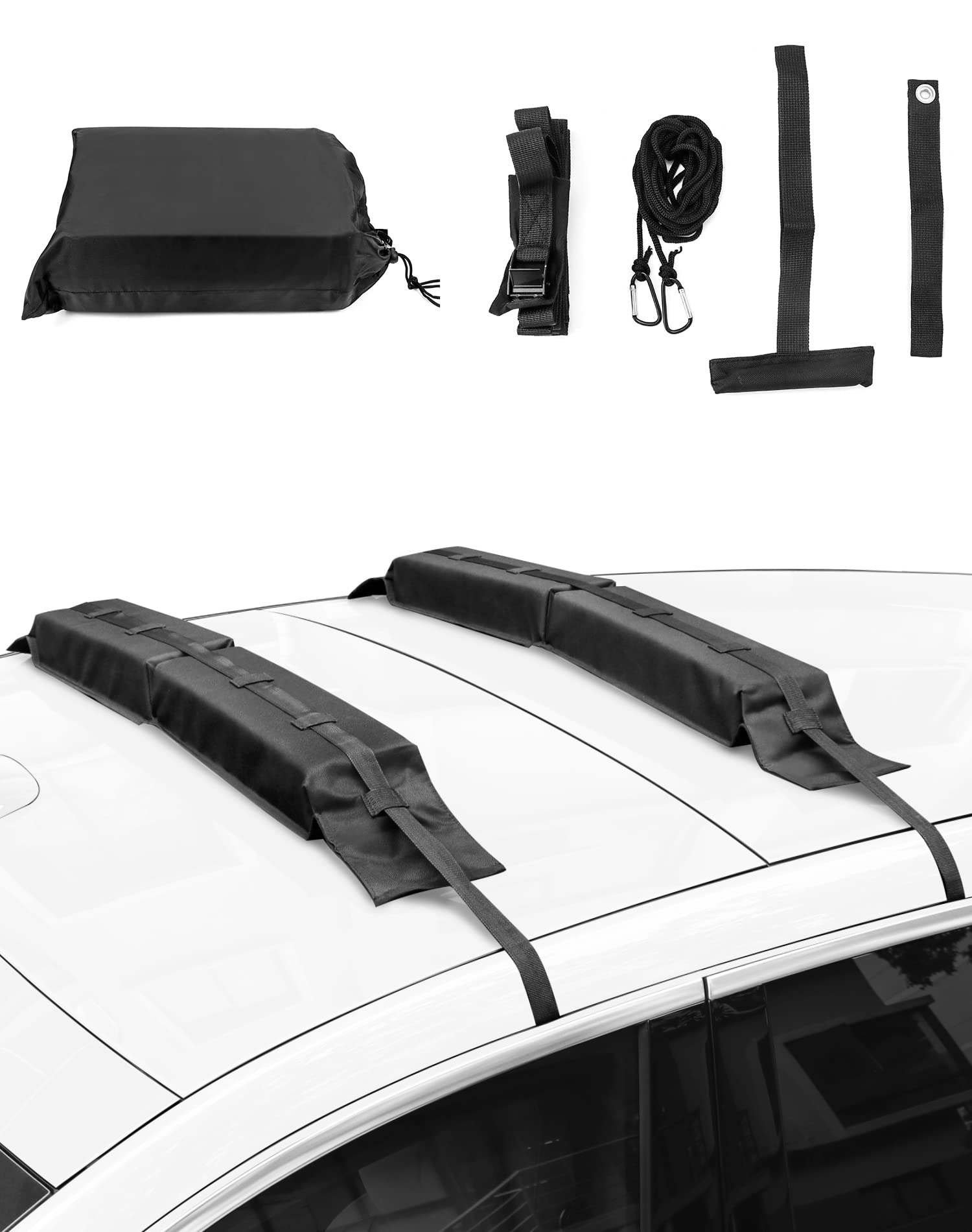 QWORK® Universal Dachträger Kit, Weiche Dachreling mit Befestigungsgurte für Kajak Surfbrett Kanu Snowboard Paddelbrett von QWORK