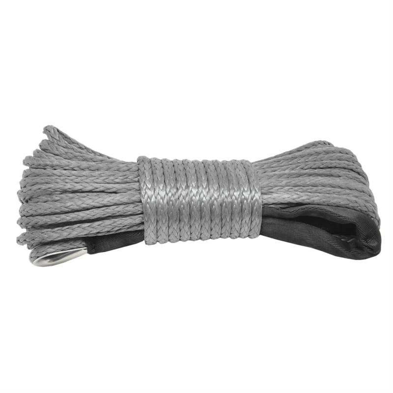 Abschleppseil Synthetisches Windenseil, 1/4 Zoll x 50 Fuß, 7700 Pfund, Anhängerwinden-Seilkabel mit Haken, ATV-Abschleppseil for SUV, UTV, ATV-Winden, LKW, Boot(Gray) von QWWQYDY