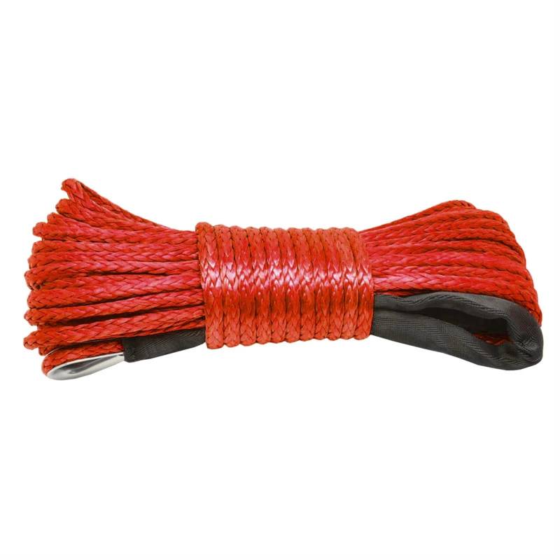Abschleppseil Synthetisches Windenseil, 1/4 Zoll x 50 Fuß, 7700 Pfund, Anhängerwinden-Seilkabel mit Haken, ATV-Abschleppseil for SUV, UTV, ATV-Winden, LKW, Boot(Red) von QWWQYDY