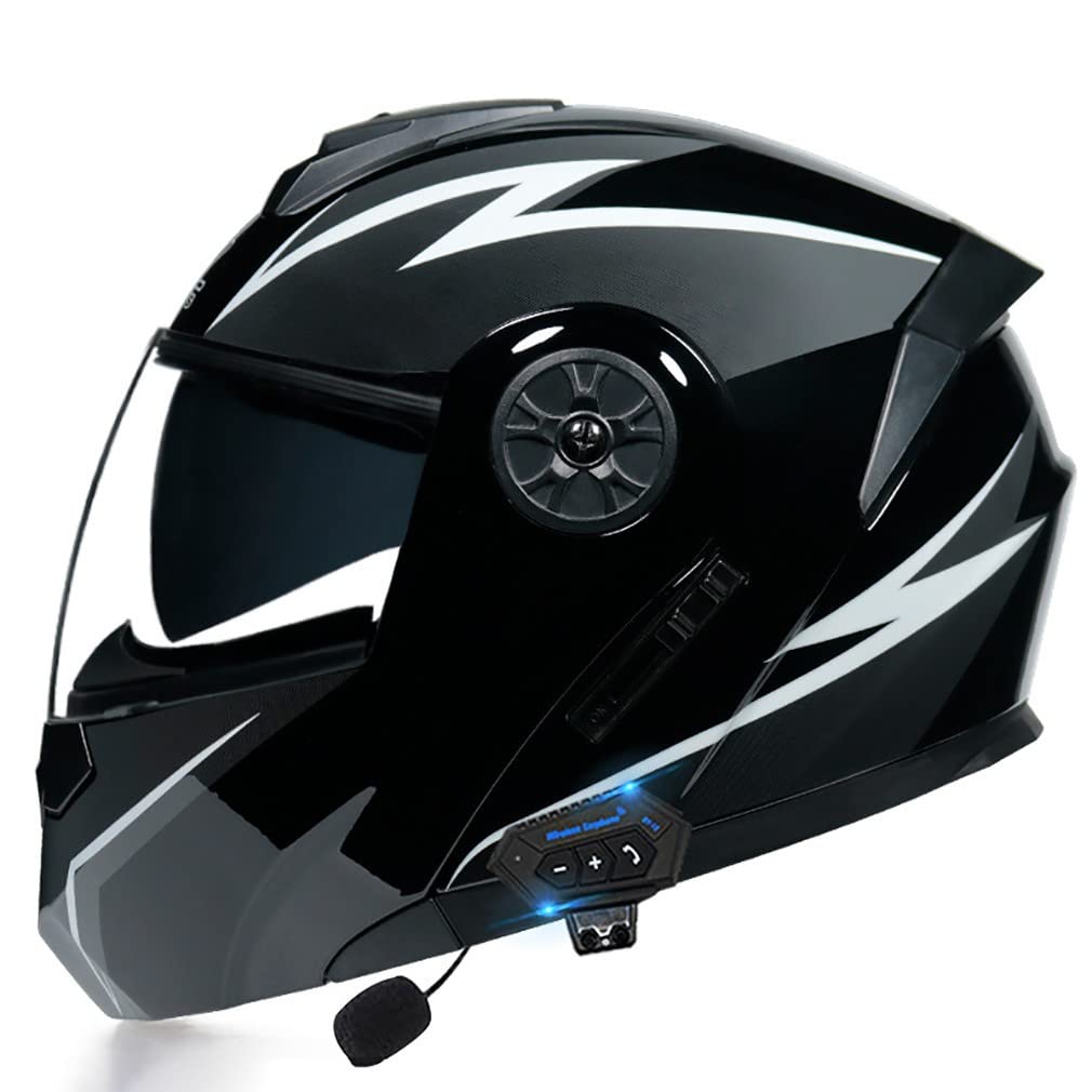 Bluetooth Motorrad Integrierter Helm Mit Doppelvisier Motorradhelm Klapphelm Integralhelm DOT/ECE Genehmigt Motorrad Full Face Helm Rollerhelm Anti-Fog-Doppelspiegel Sturzhelm Unisex von QXFJ